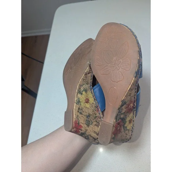 Tory Burch Ines Wedge Slide Women 8.5 Navy Gold Leather 80mm 51985 - Picture 5 of 7